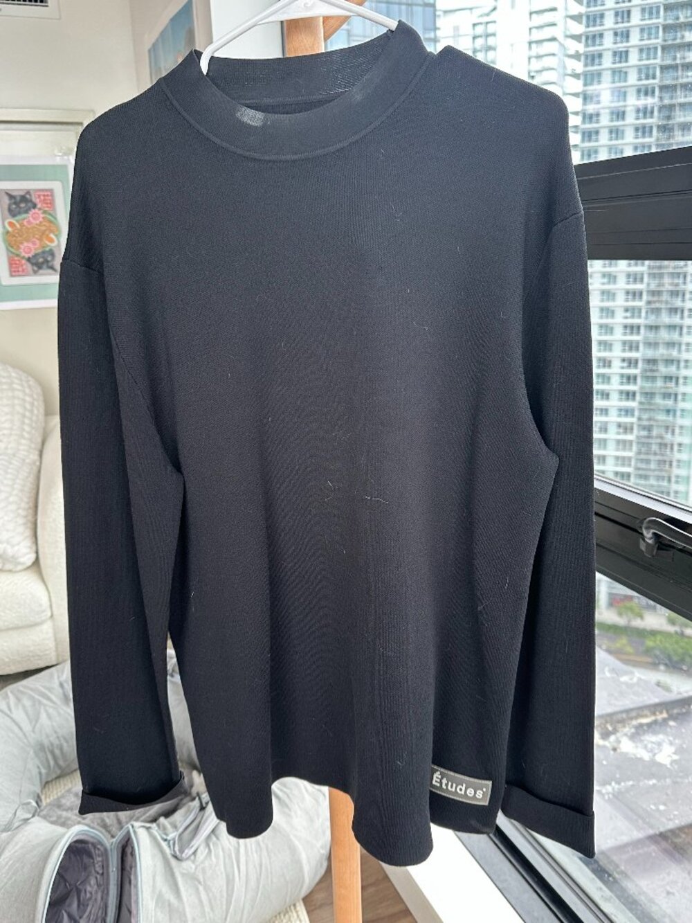 Études Studio Black Mock Neck Long Sleeve Size M 65% Cotton Viscose